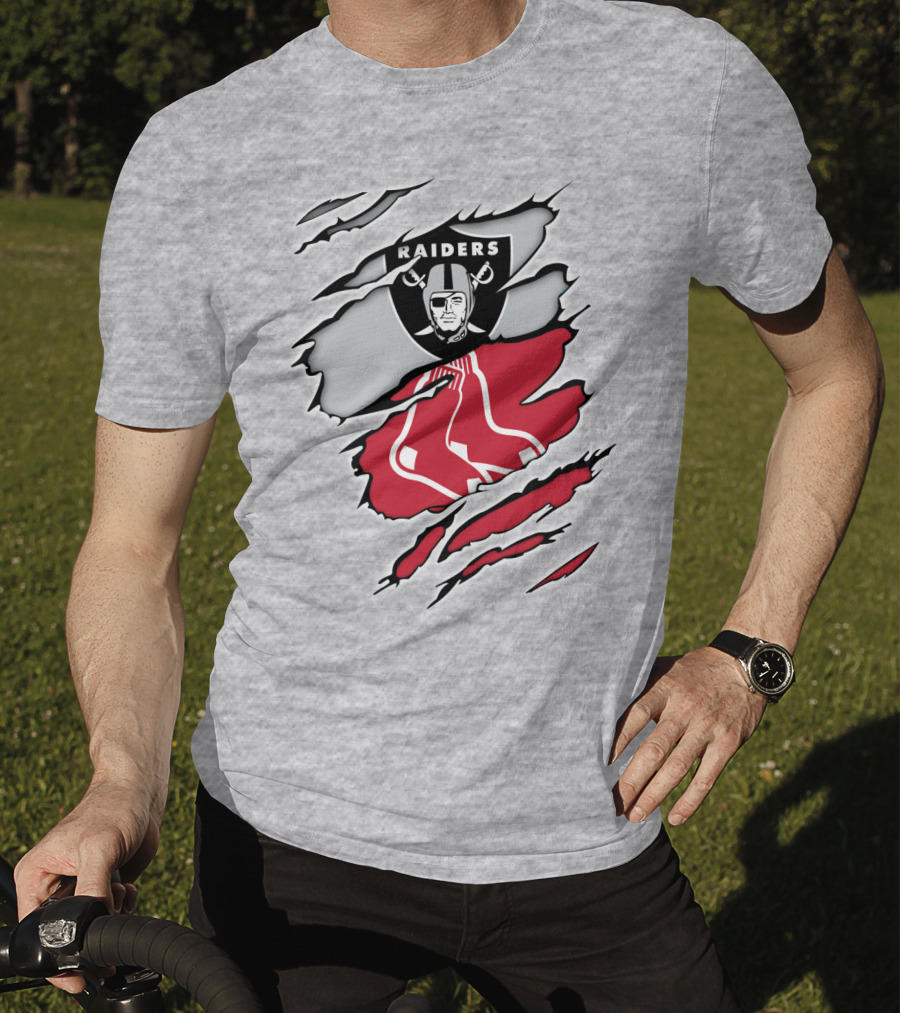 Raiders Red Sox Torn Fabric Mashup T-Shirt