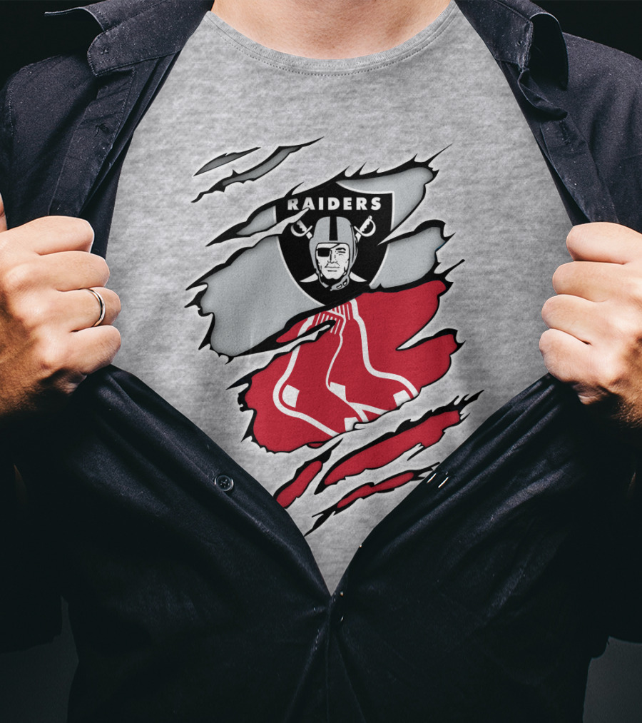 Raiders Red Sox Torn Fabric Mashup T-Shirt