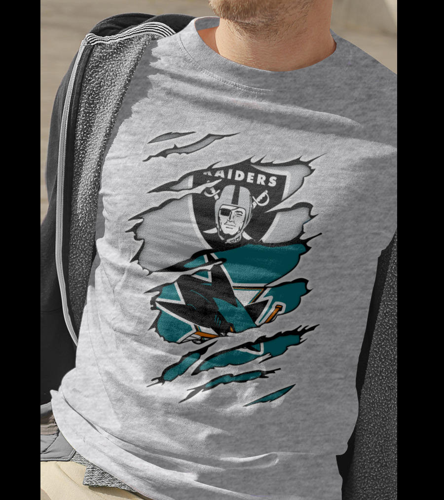 Raiders Sharks Logo Ripped T-Shirt