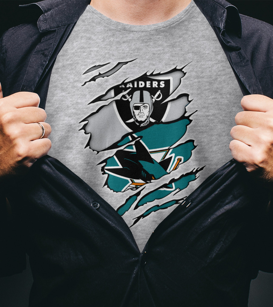 Raiders Sharks Logo Ripped T-Shirt
