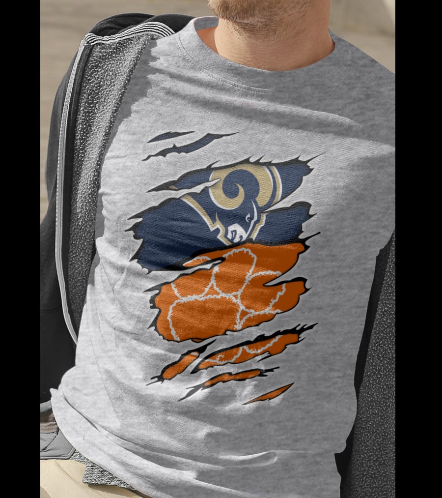 Clemson Tiger Paw With Rams Horns Logo Combo T-Shirt