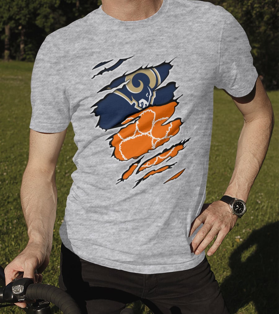 Clemson Tiger Paw With Rams Horns Logo Combo T-Shirt
