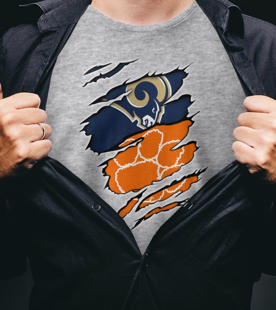 Clemson Tiger Paw With Rams Horns Logo Combo T-Shirt