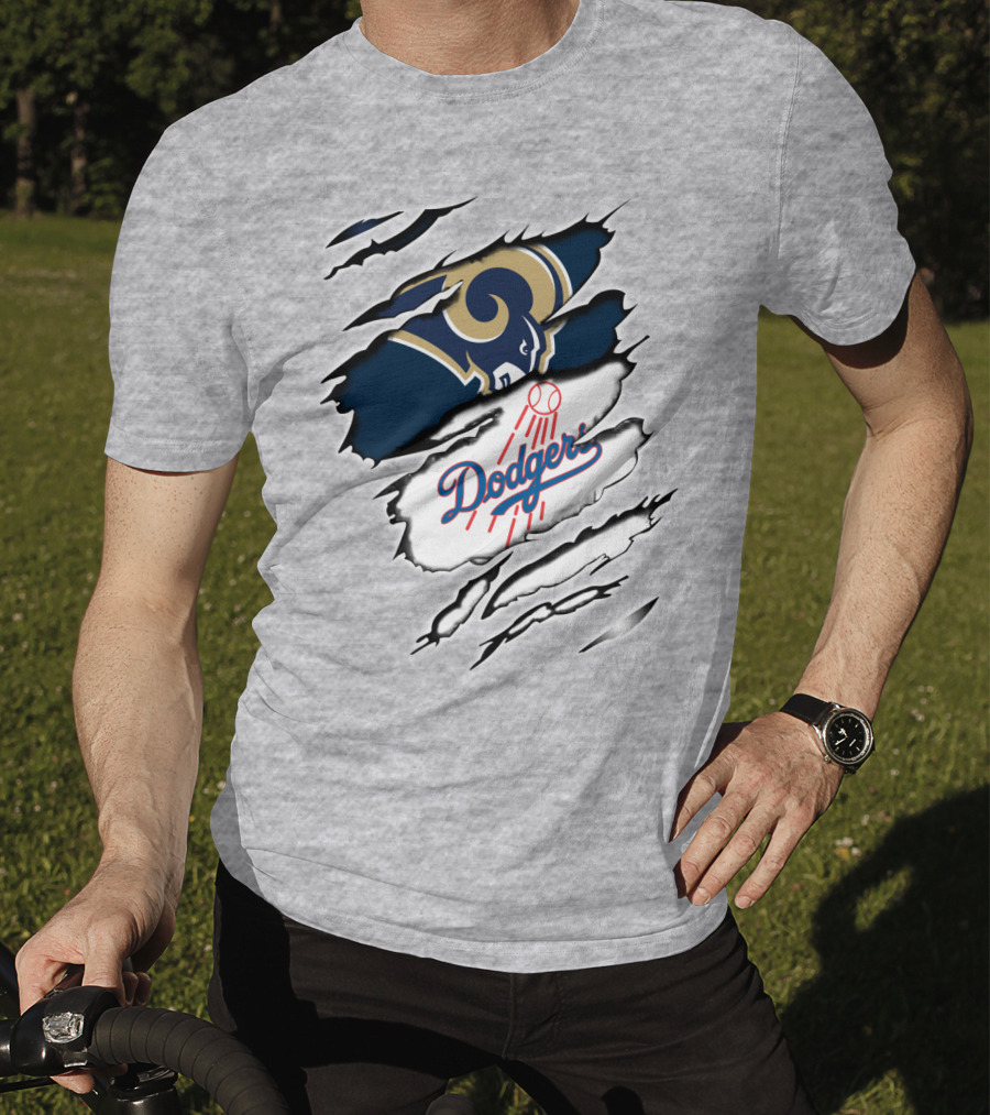 Dodger And Ram Logo Fusion Tearing Effect T-Shirt