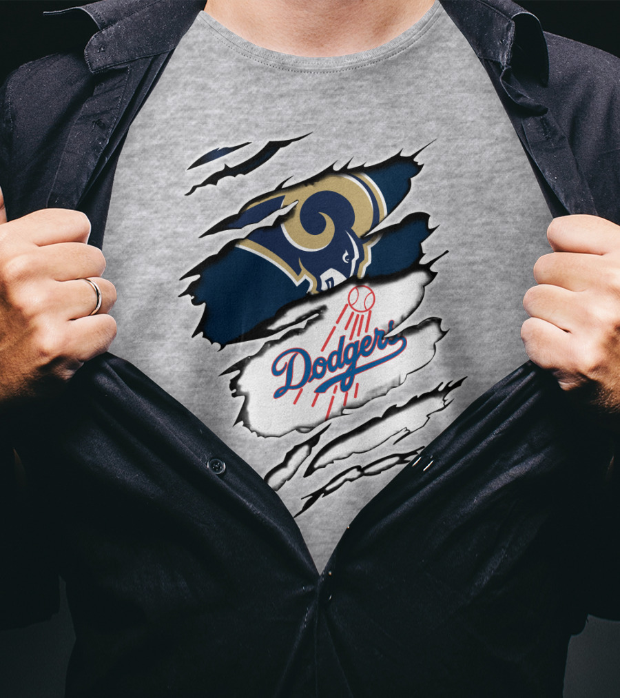 Dodger And Ram Logo Fusion Tearing Effect T-Shirt