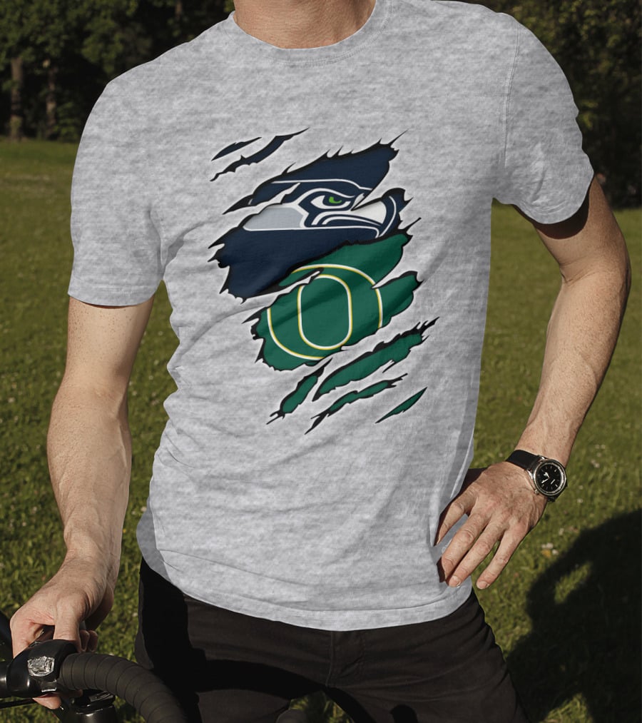 Seahawks Ducks Logo Fusion Featuring Claw Marks T-Shirt