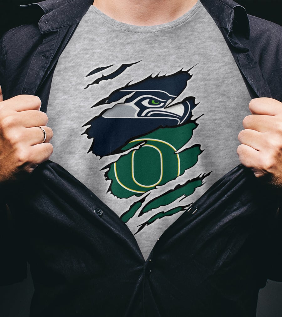 Seahawks Ducks Logo Fusion Featuring Claw Marks T-Shirt