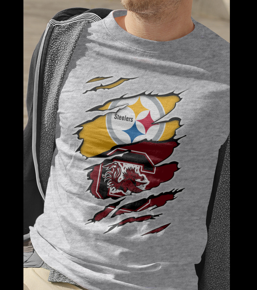 Steelers Gamecocks Logo Mashup With Scratch Marks T-Shirt