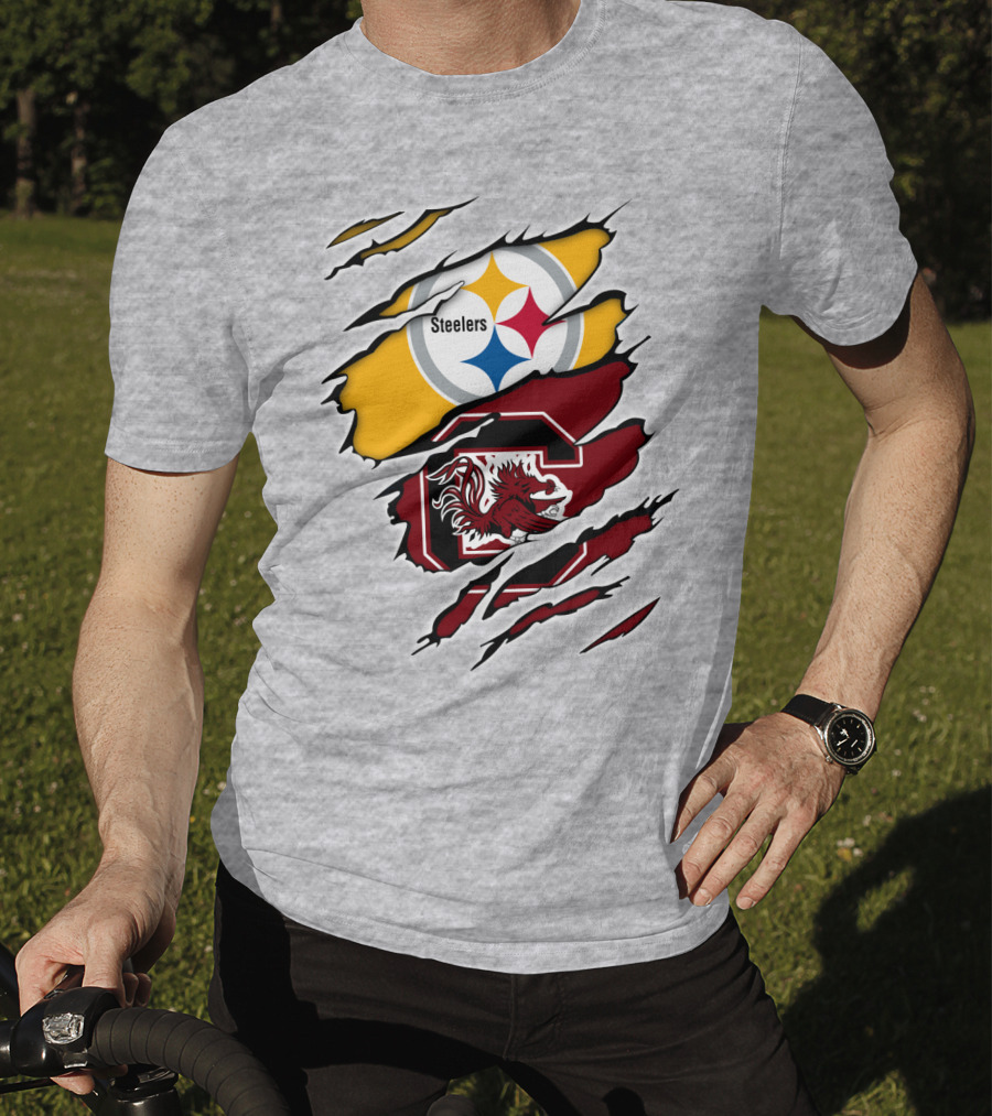 Steelers Gamecocks Logo Mashup With Scratch Marks T-Shirt