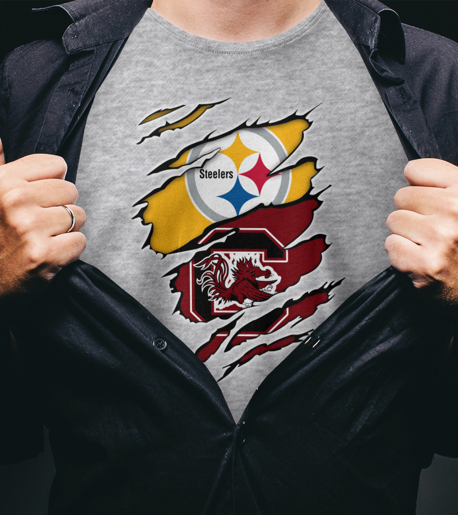 Steelers Gamecocks Logo Mashup With Scratch Marks T-Shirt