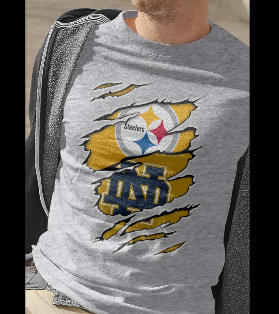 Steelers Notre Dame Logo Ripped T-Shirt