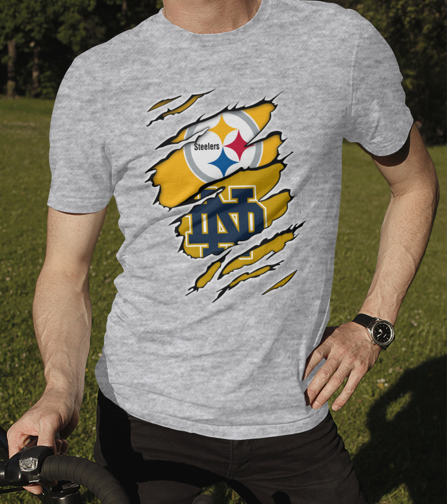 Steelers Notre Dame Logo Ripped T-Shirt