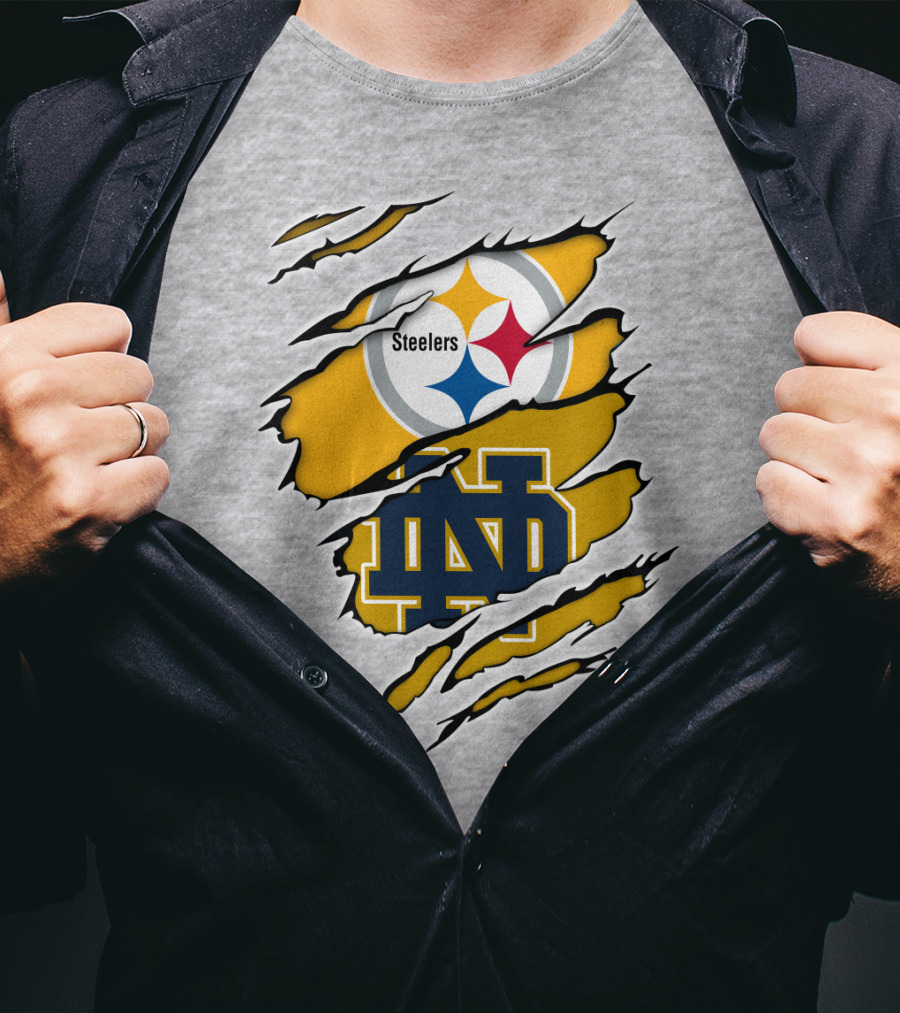 Steelers Notre Dame Logo Ripped T-Shirt