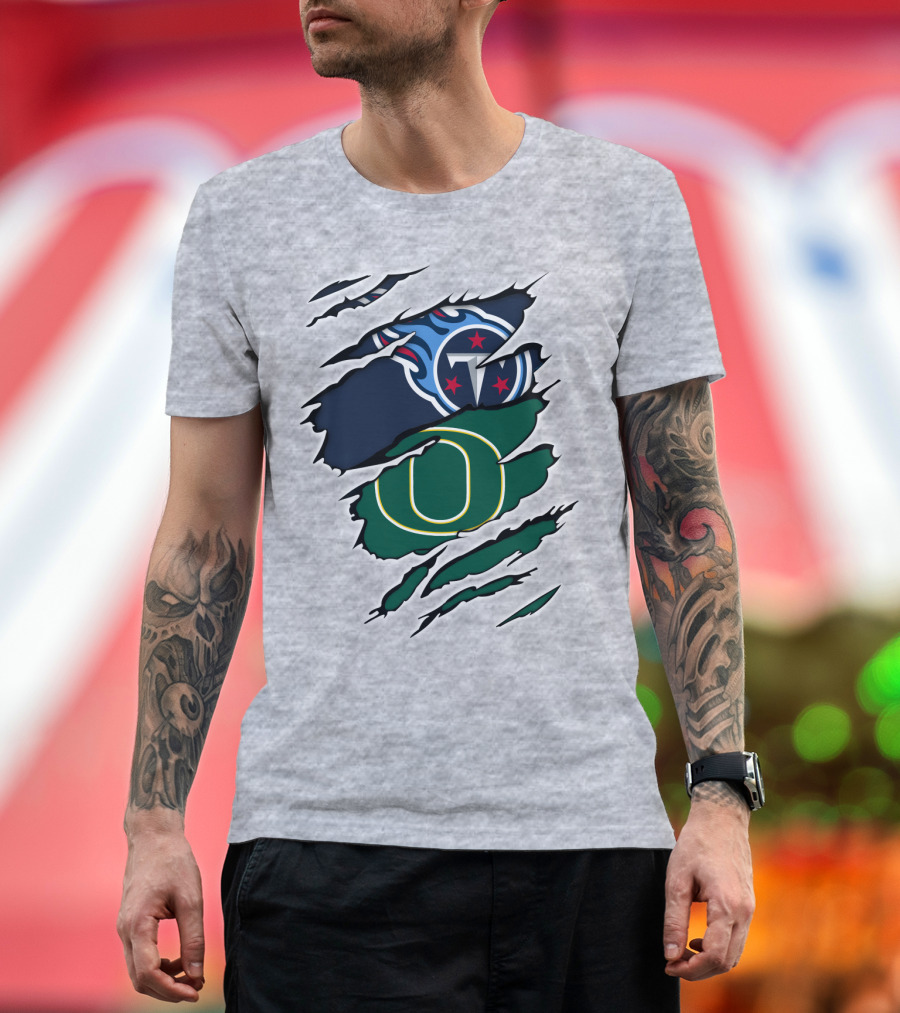 Tennessee Titans and Oregon Ducks Ripped Logo Claw Marks T-Shirt