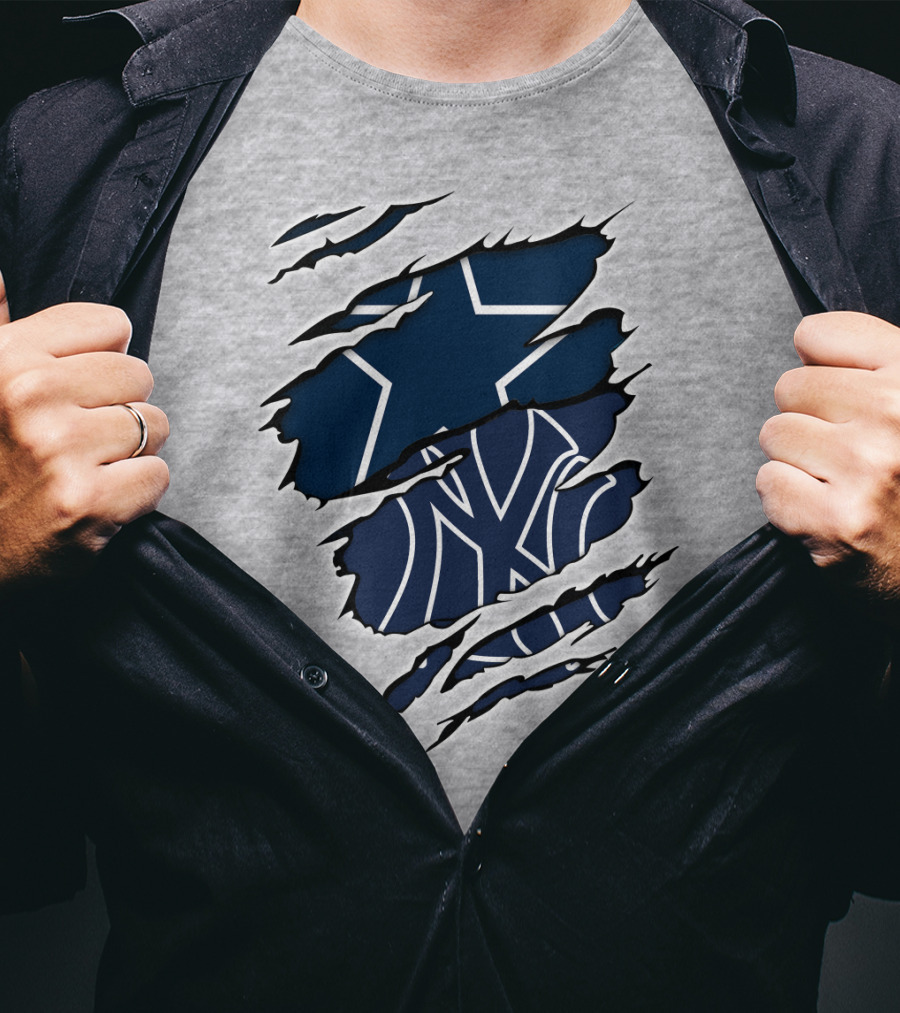Cowboys Yankees Logos Torn T-Shirt