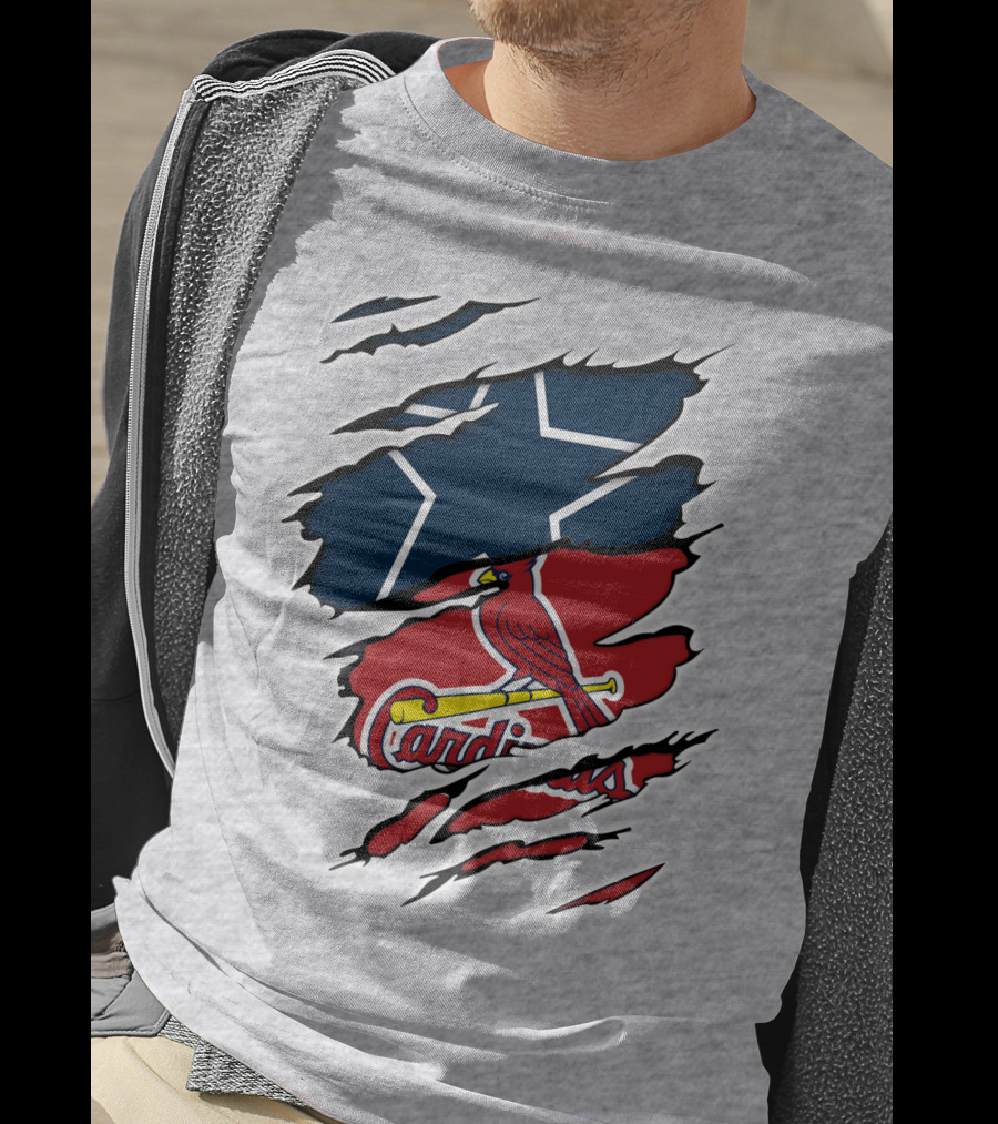 Cowboys Cardinals Star And Bird Logos On Torn Background T-Shirt
