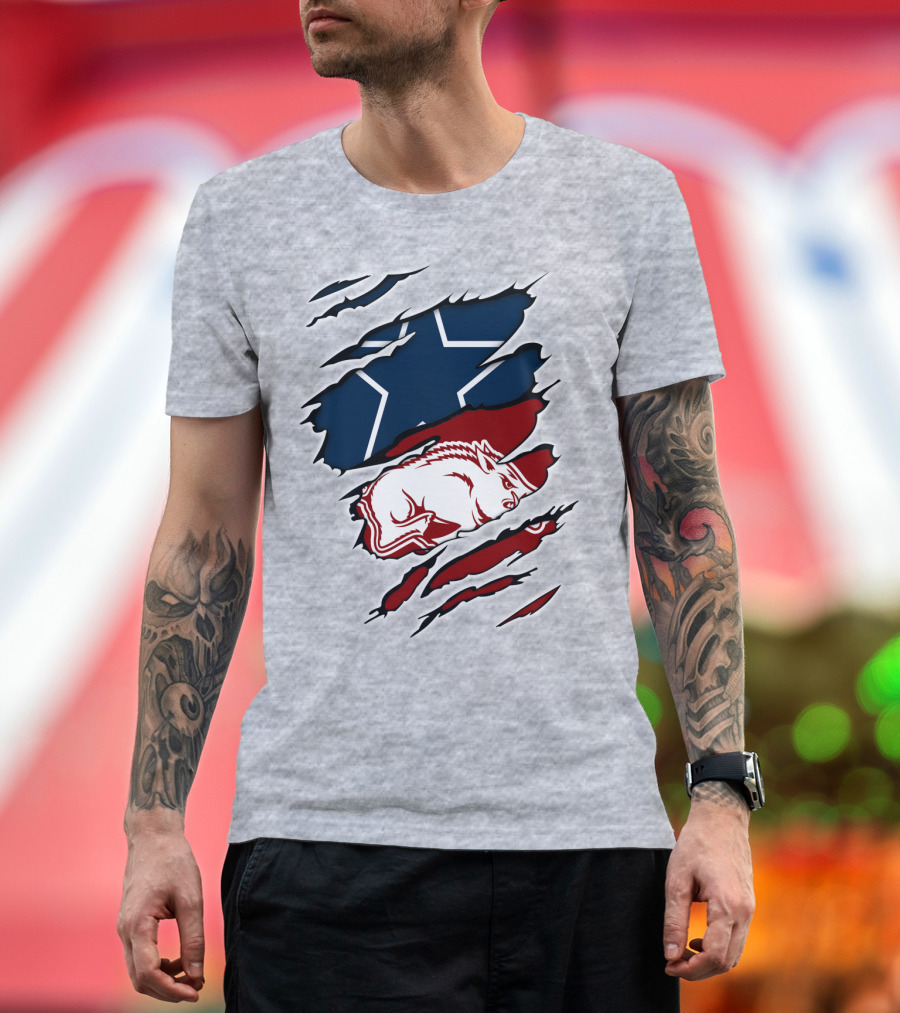 Cowboys Razorbacks Logo Fusion with Star and Hog T-Shirt