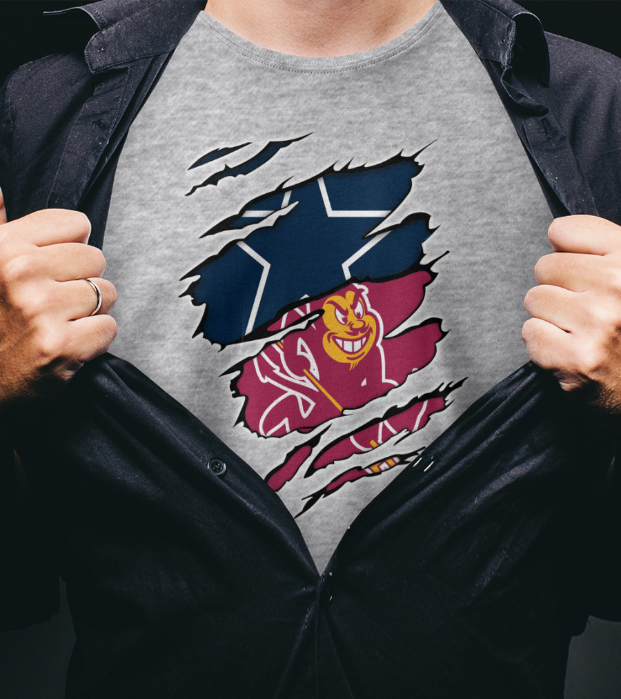 Cowboys ASU Cowboys Logo Mashup With Blue Star And Sun Devil T-Shirt