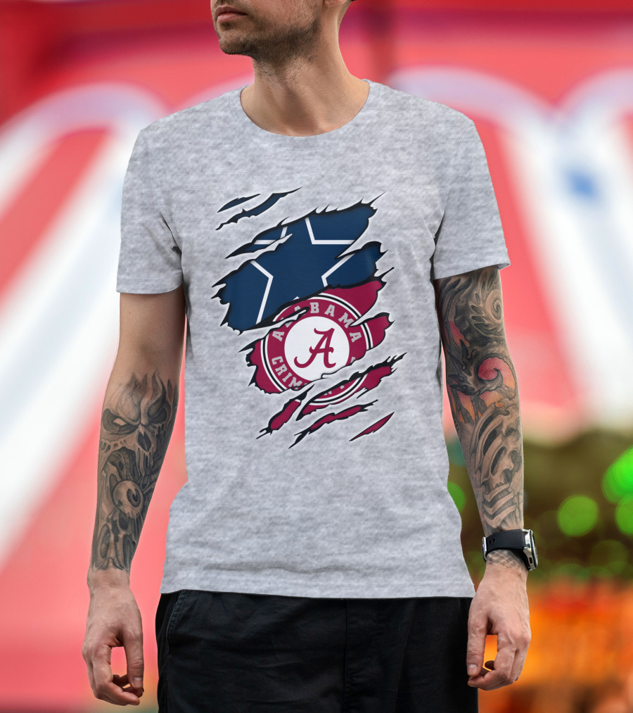 Alabama Crimson Tide Meets Dallas Cowboys Ripped T-Shirt