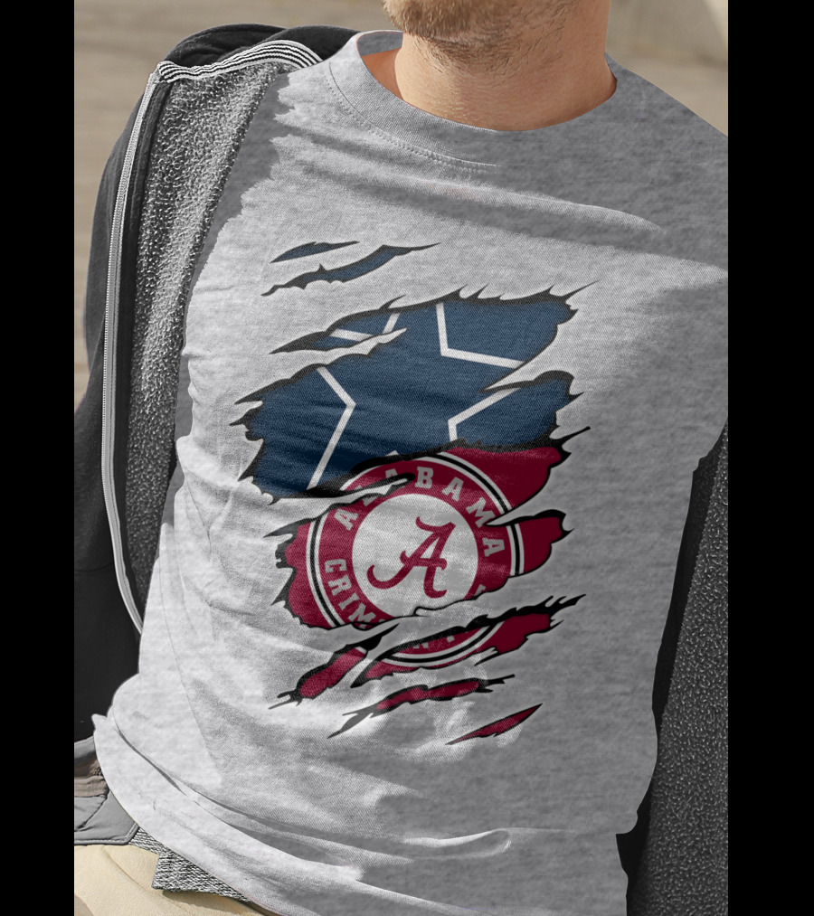 Alabama Crimson Tide Meets Dallas Cowboys Ripped T-Shirt