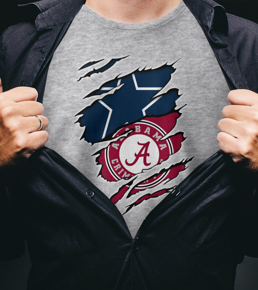 Alabama Crimson Tide Meets Dallas Cowboys Ripped T-Shirt