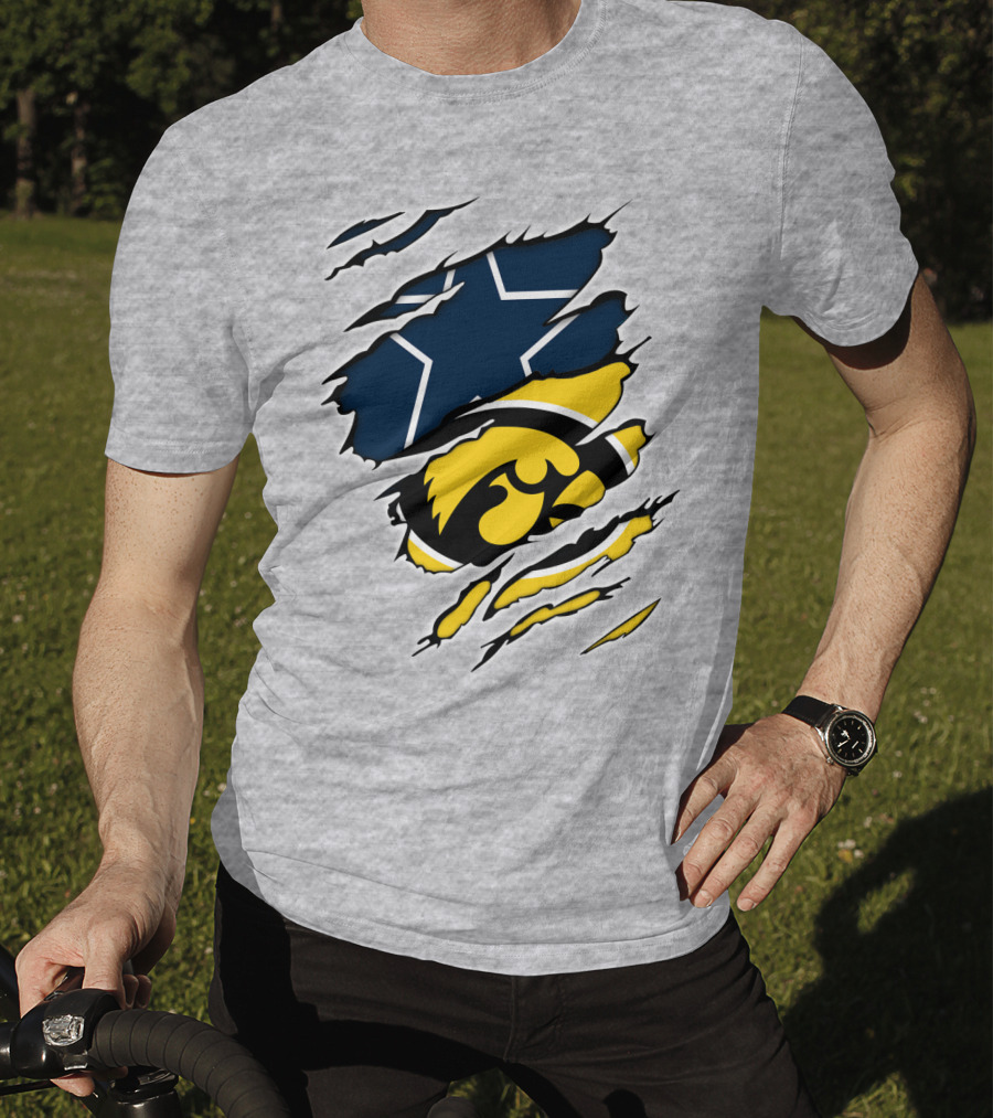 Cowboys Hawkeyes Cowboys Star And Tigerhawk Tear Combo T-Shirt