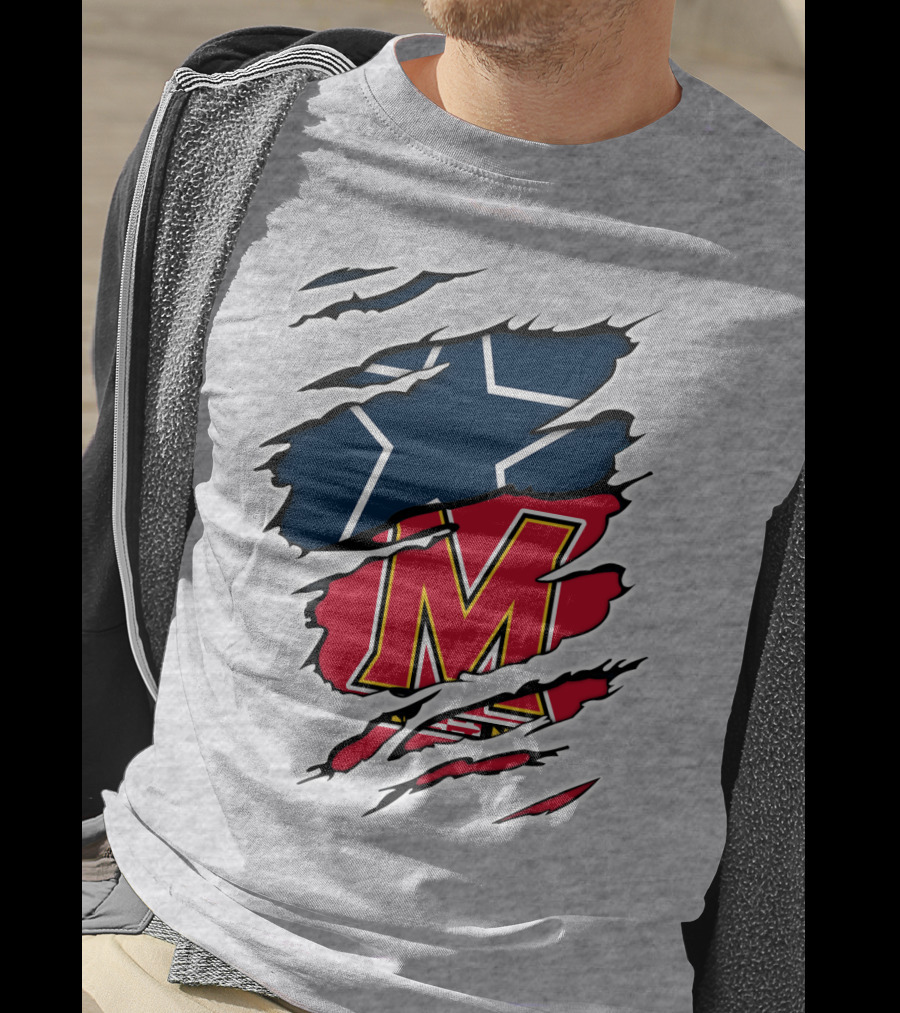 Cowboys Maryland Cowboys Star Logo Maryland M Letter Rip Effect T-Shirt