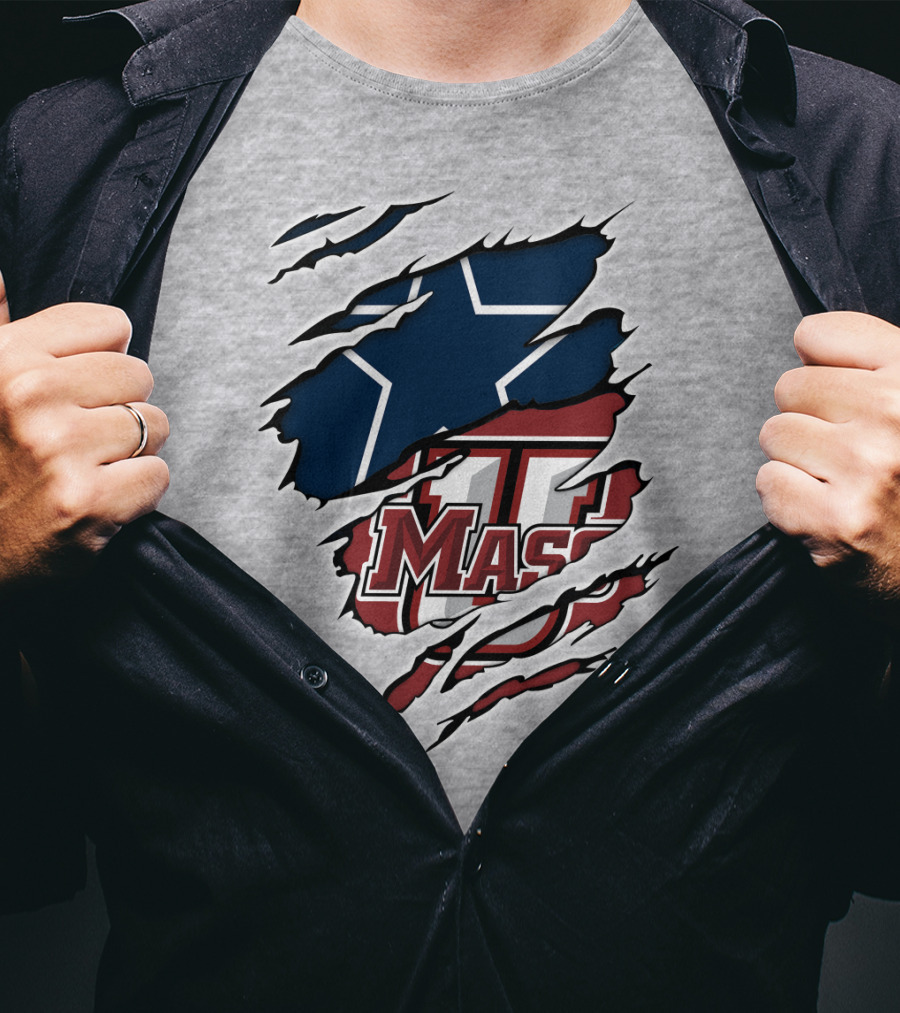 Massachusetts Cowboys Star Logo And UMASS Symbol Combo T-Shirt