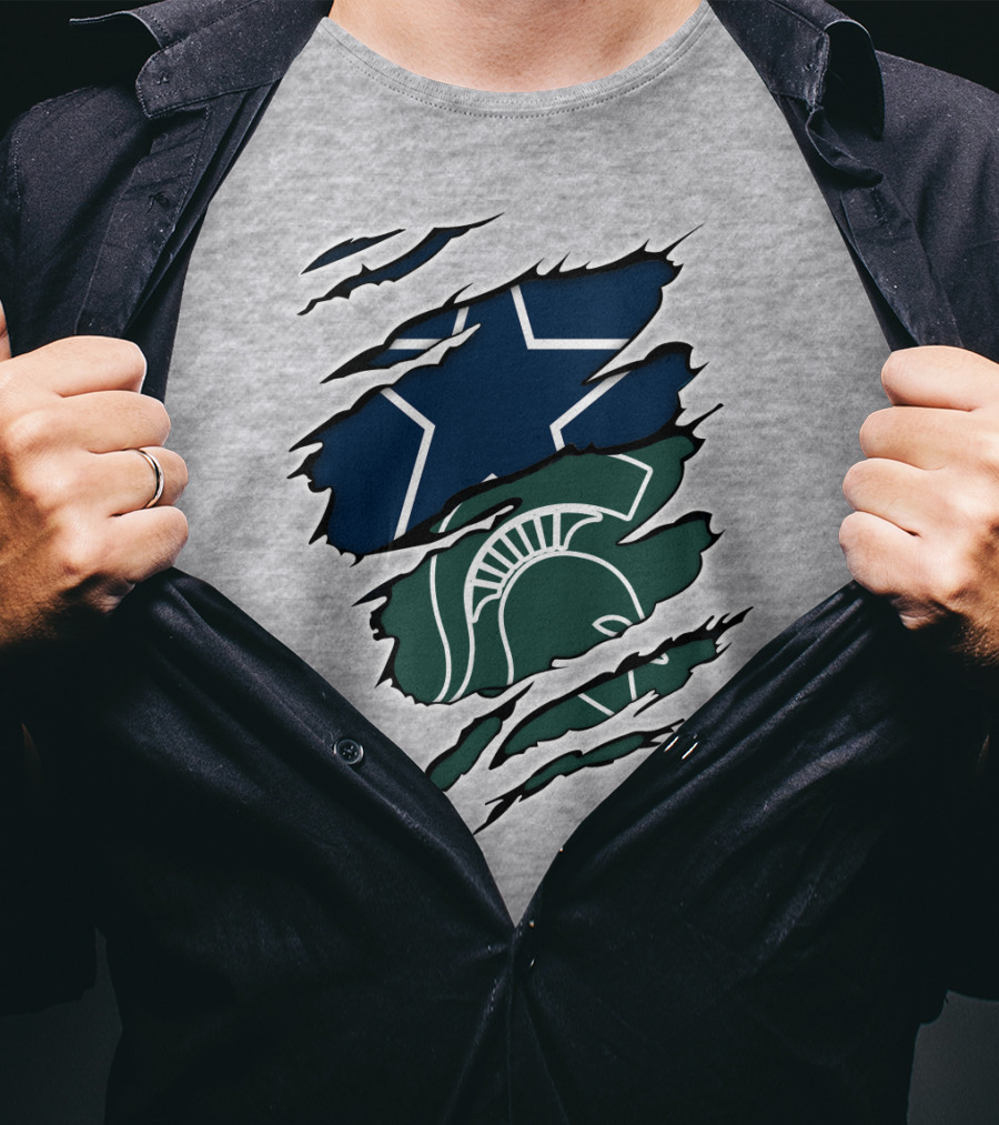 Cowboys Michigan State Spartans Star And Helmet Claw Marks T-Shirt