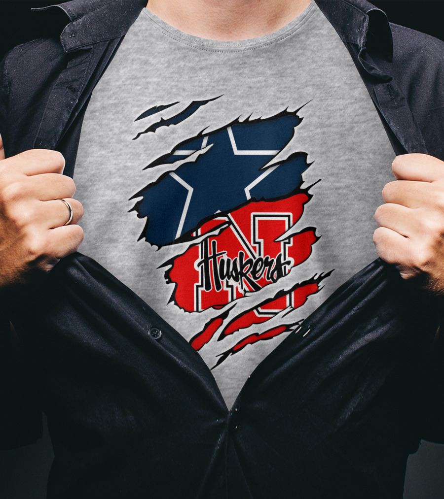 Cowboys Nebraska Huskers N Logo With Star Ripped T-Shirt