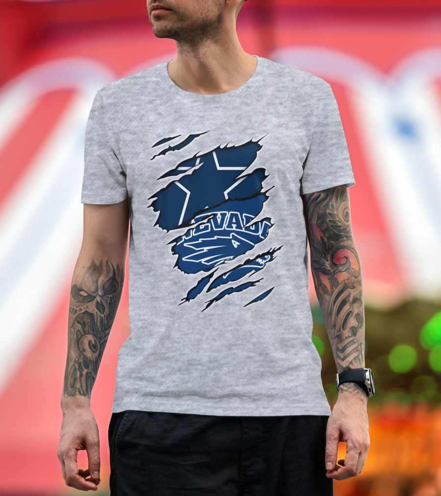 Nevada Cowboys Torn Star Logo And Wolf Elements T-Shirt