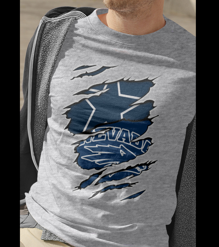 Nevada Cowboys Torn Star Logo And Wolf Elements T-Shirt
