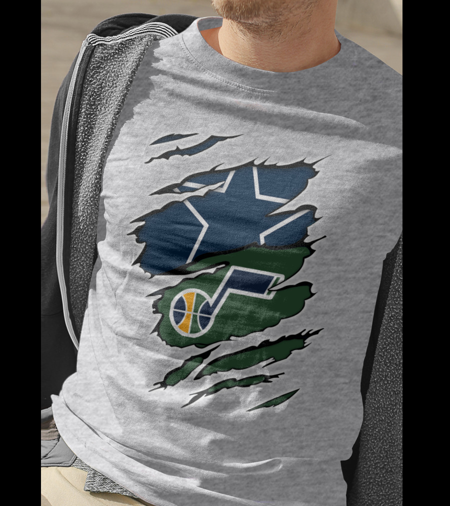 Cowboys Utah Jazz Crossover Logo Football Basketball Fan Combo T-Shirt