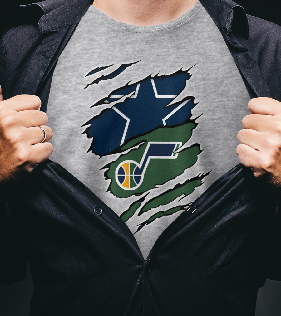 Cowboys Utah Jazz Crossover Logo Football Basketball Fan Combo T-Shirt