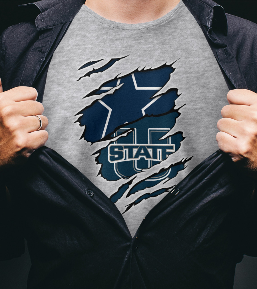 Utah State Aggies Star Rip Design Cowboys Star T-Shirt