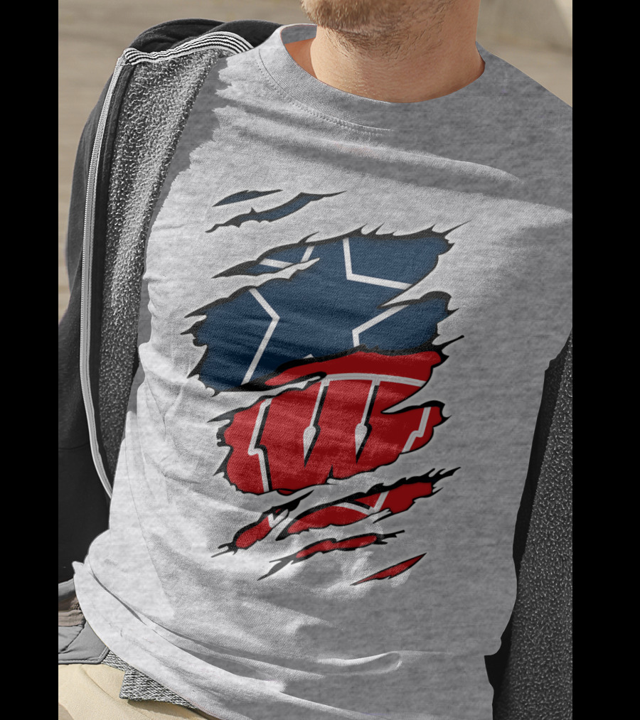 Dallas Cowboys Wisconsin Badgers Ripped Logo Fusion T-Shirt