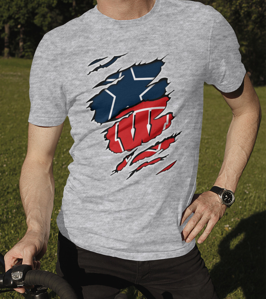 Dallas Cowboys Wisconsin Badgers Ripped Logo Fusion T-Shirt