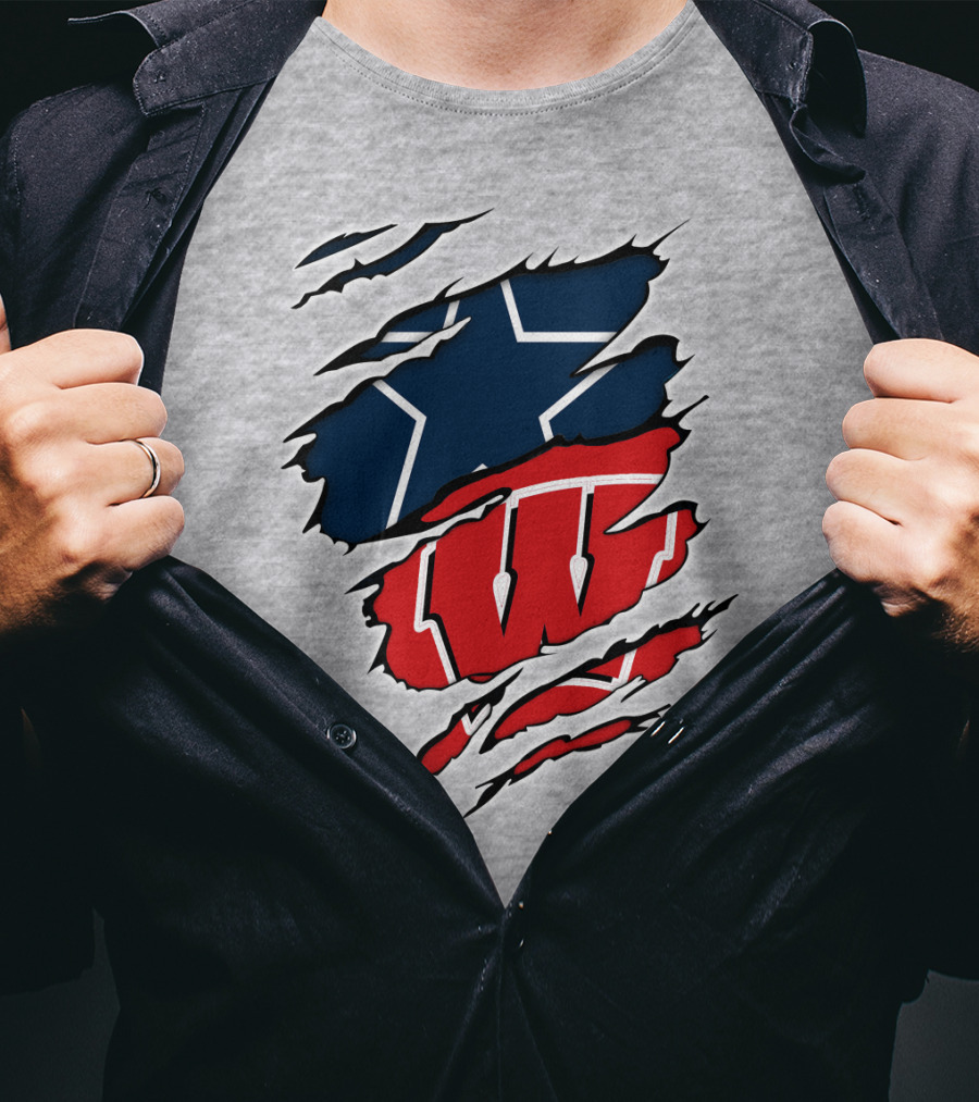 Dallas Cowboys Wisconsin Badgers Ripped Logo Fusion T-Shirt