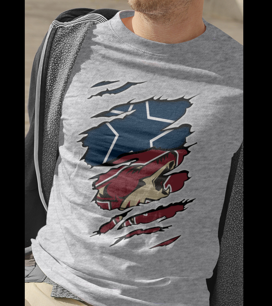 Cowboys Coyotes Cowboys Ripped Dual Logo Star Coyote T-Shirt
