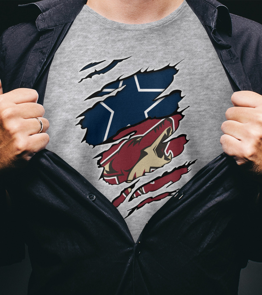 Cowboys Coyotes Cowboys Ripped Dual Logo Star Coyote T-Shirt