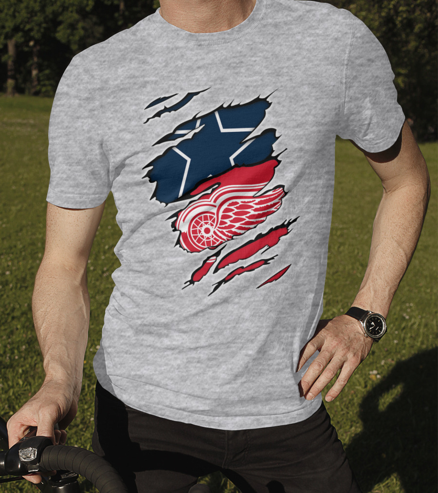 Cowboys Red Wings Dallas Detroit Fan Mashup T-Shirt
