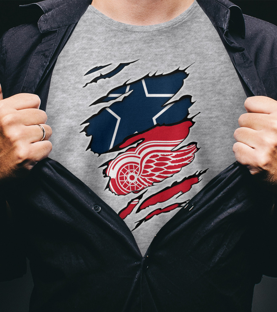 Cowboys Red Wings Dallas Detroit Fan Mashup T-Shirt