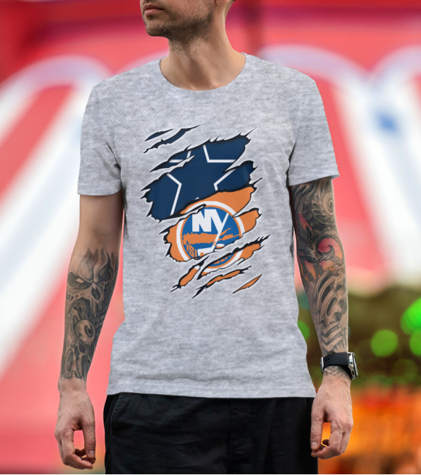 Premium T-Shirt: Dallas Cowboys New York Islanders Fan Crossover T-Shirt Dallas Cowboys New York Islanders Fan Crossover T-Shirt