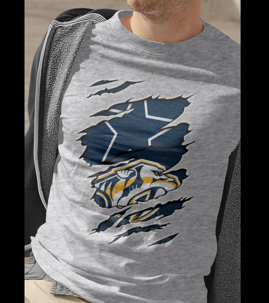 Cowboys Predators Dual Logo Ripped T-Shirt
