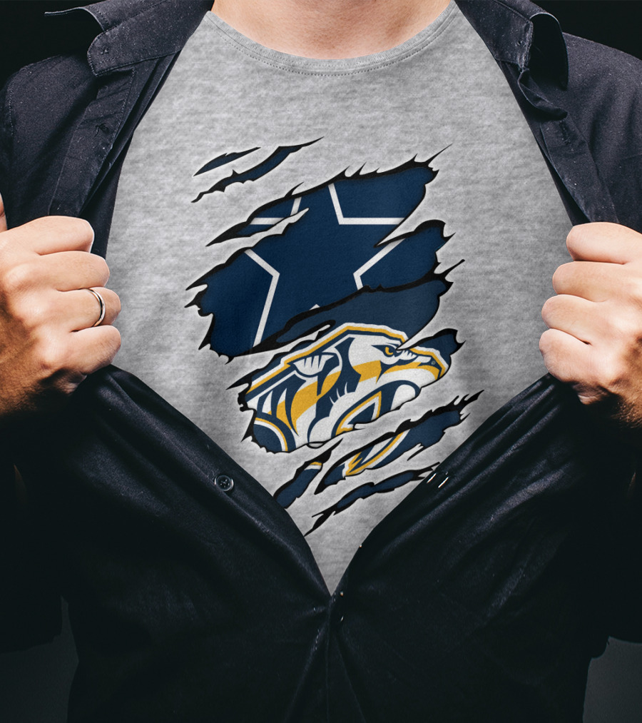 Cowboys Predators Dual Logo Ripped T-Shirt