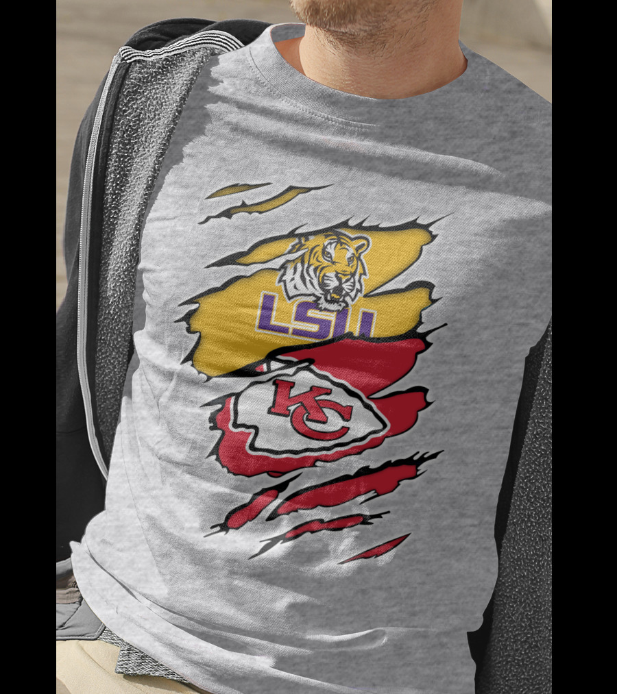 LSU Tigers Kansas City Chiefs Claw Marks Logo Blend T-Shirt