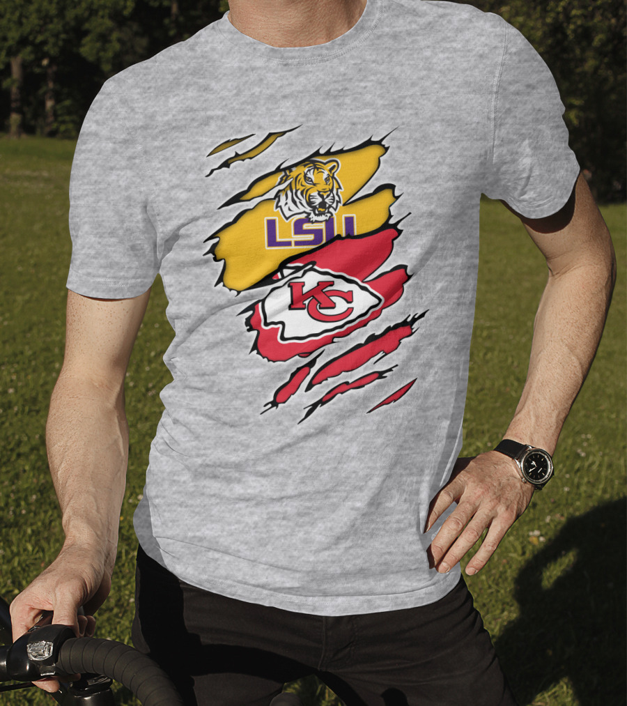 LSU Tigers Kansas City Chiefs Claw Marks Logo Blend T-Shirt