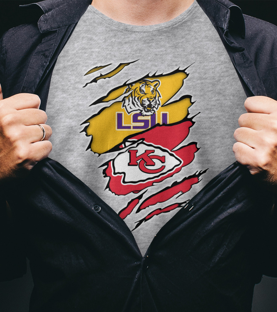 LSU Tigers Kansas City Chiefs Claw Marks Logo Blend T-Shirt
