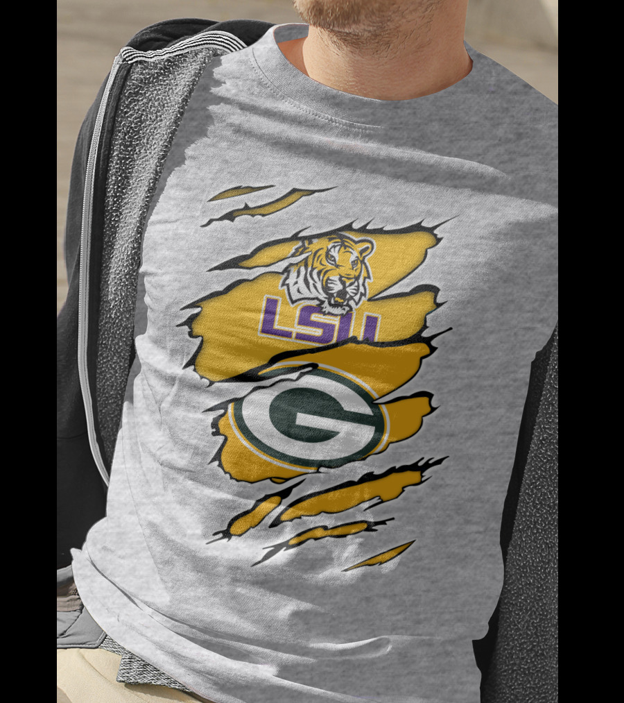 LSU Tigers Green Bay Packers Claw Marks T-Shirt