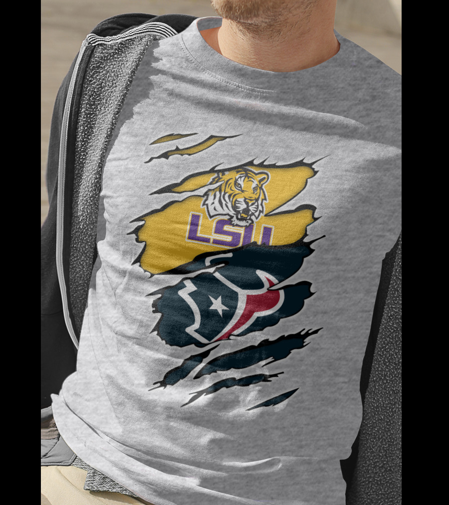 LSU Tigers And Houston Texans Split T-Shirt